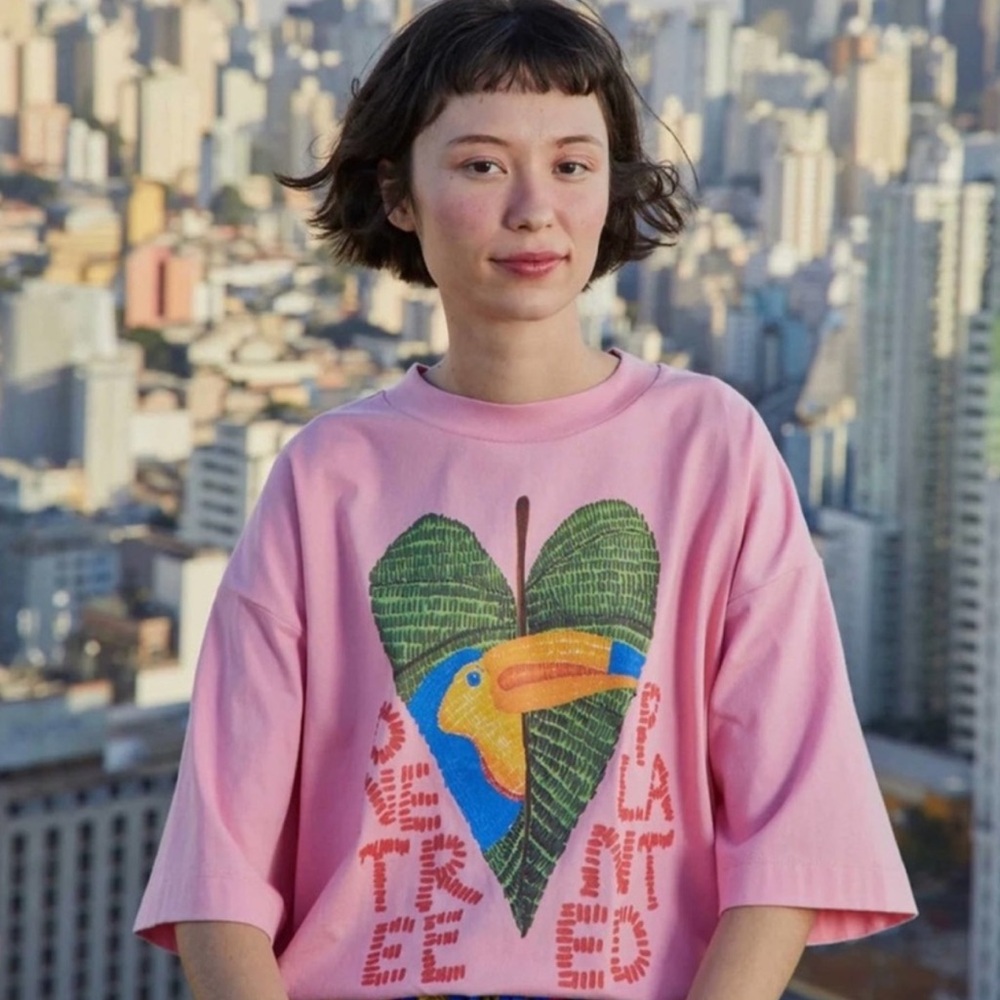 Farm Rio one tree planted pink tee shirt cropped  Sz M